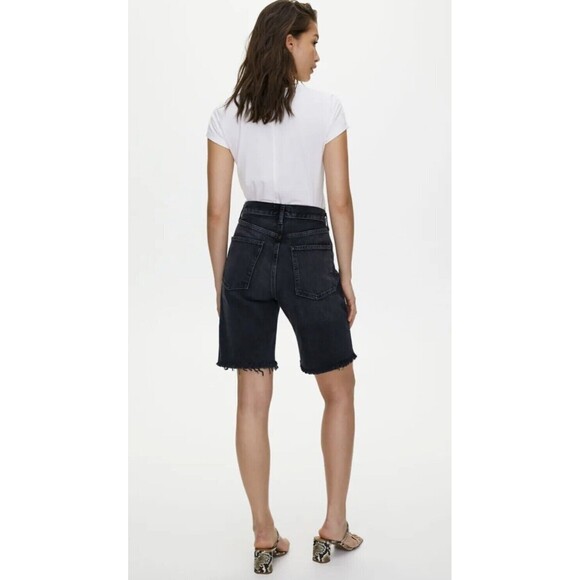 Agolde 90s Bermuda Shorts Women’s 23 Black Denim Raw Hem Mid Rise NWT - Picture 7 of 16